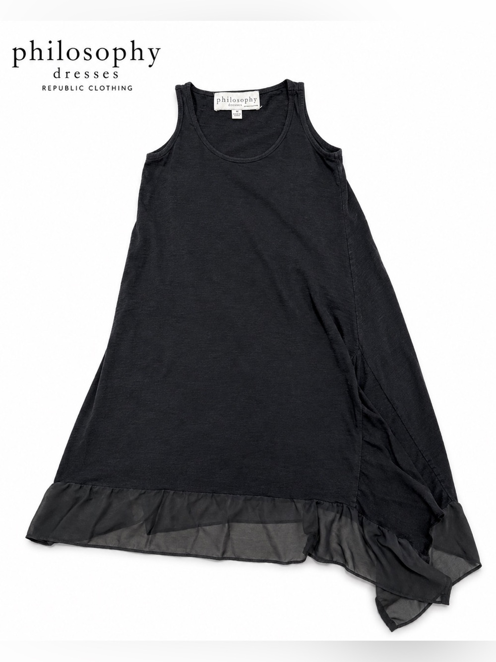 Philosophy Black Sleeveless A-Line Dress with Chiffon Hem Size Medium